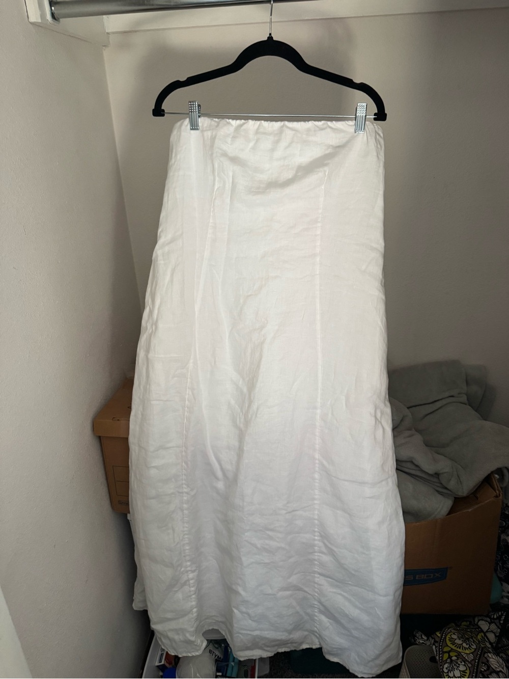 Quince White Strapless Linen Maxi Dress